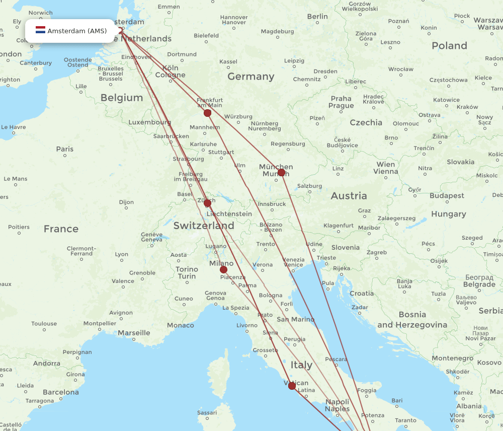 SUF-AMS flight routes