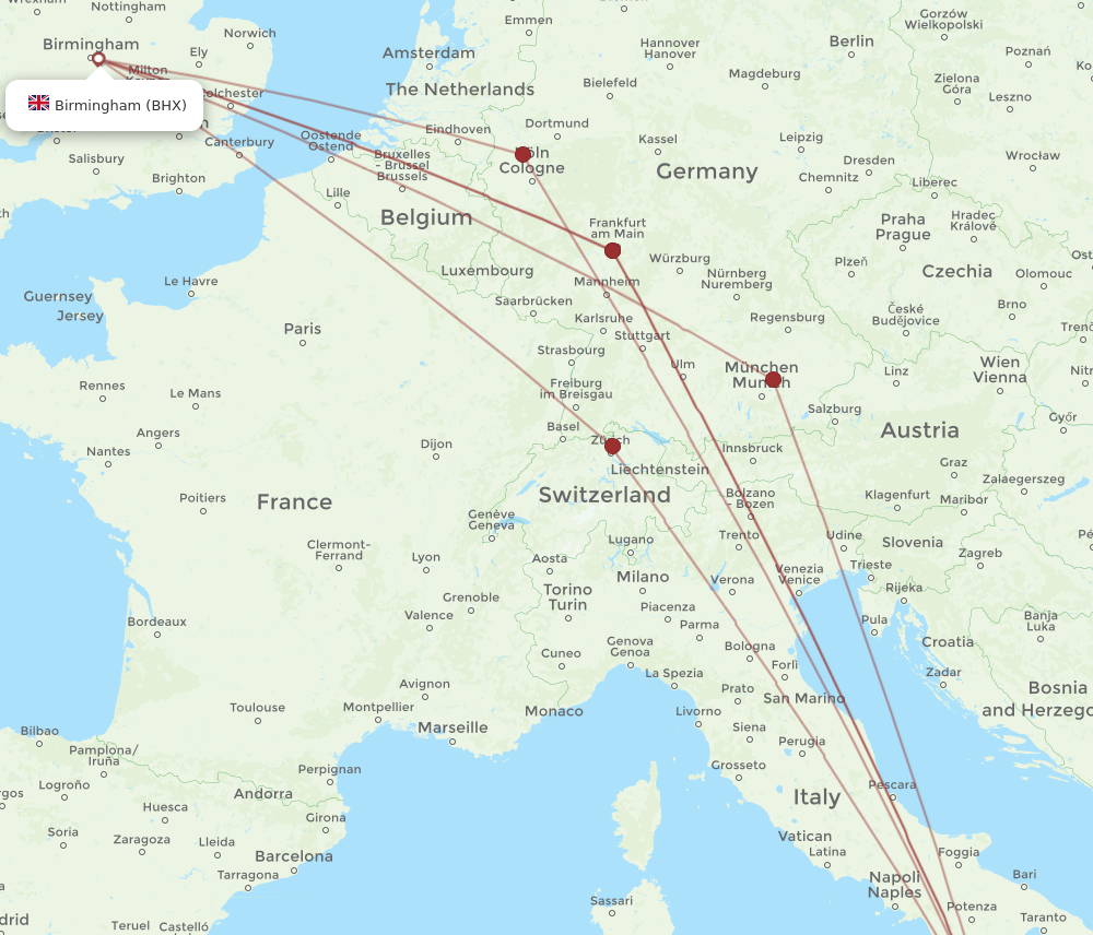 SUF-BHX flight routes