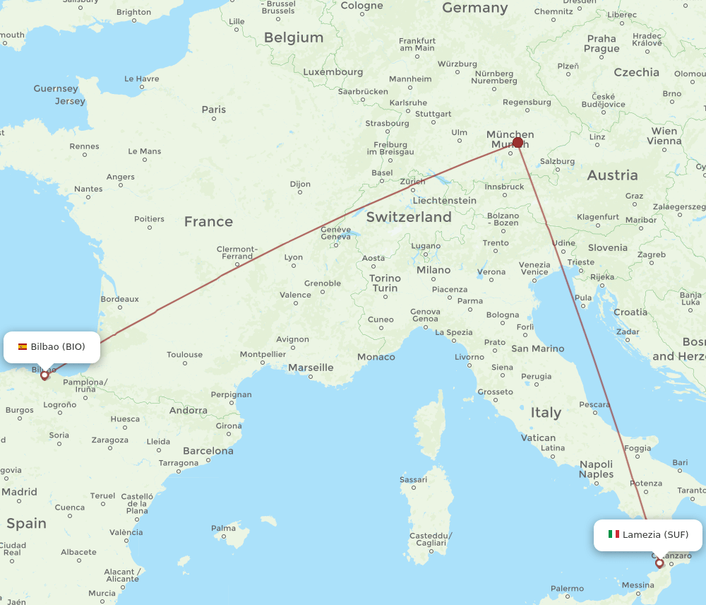 Bilbao - Lamezia-Terme route map and flight paths