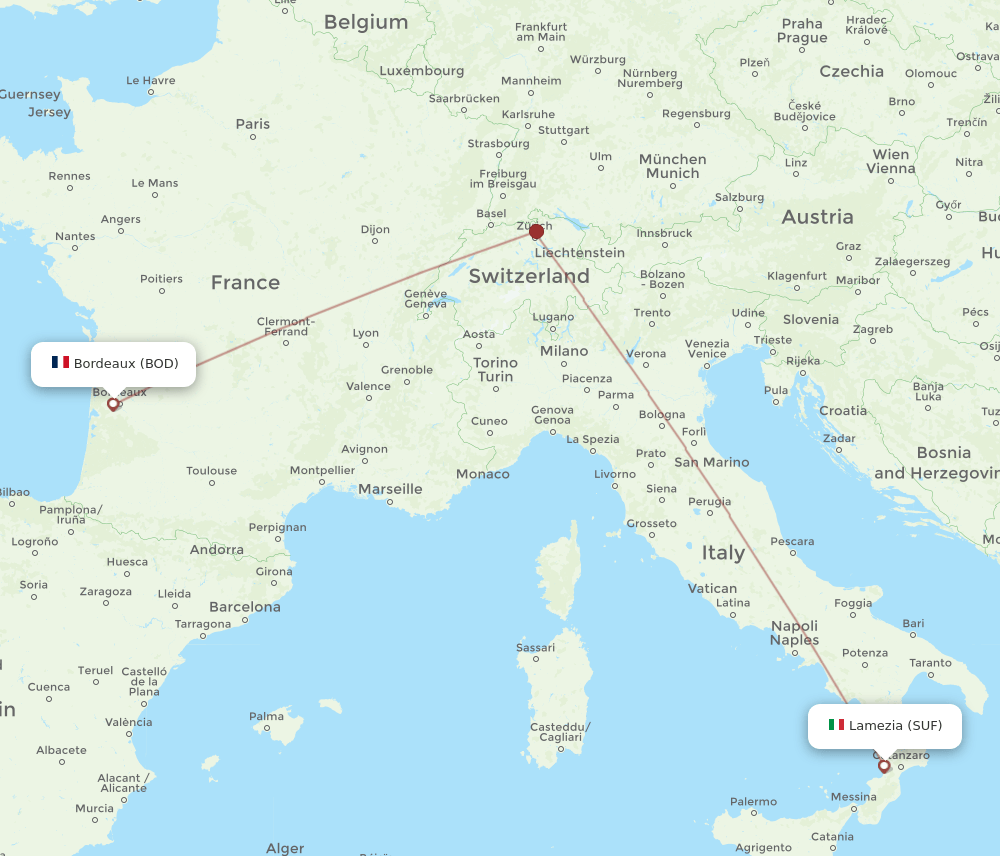 SUF-BOD flight routes