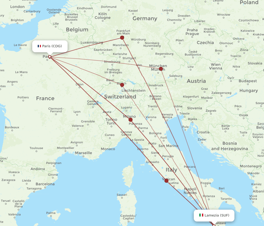 SUF-CDG flight routes