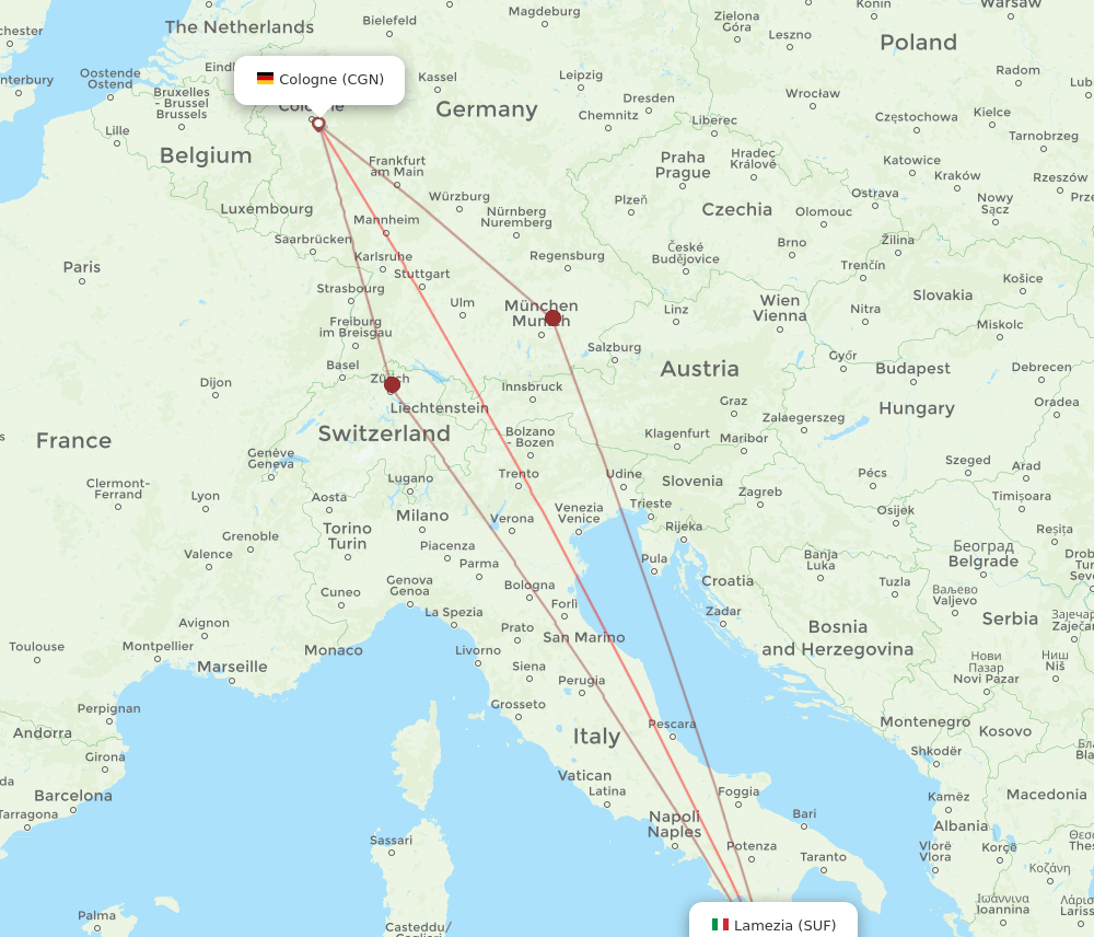 SUF to CGN flights and routes map