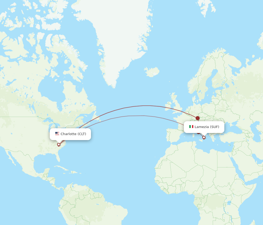 SUF-CLT flight routes