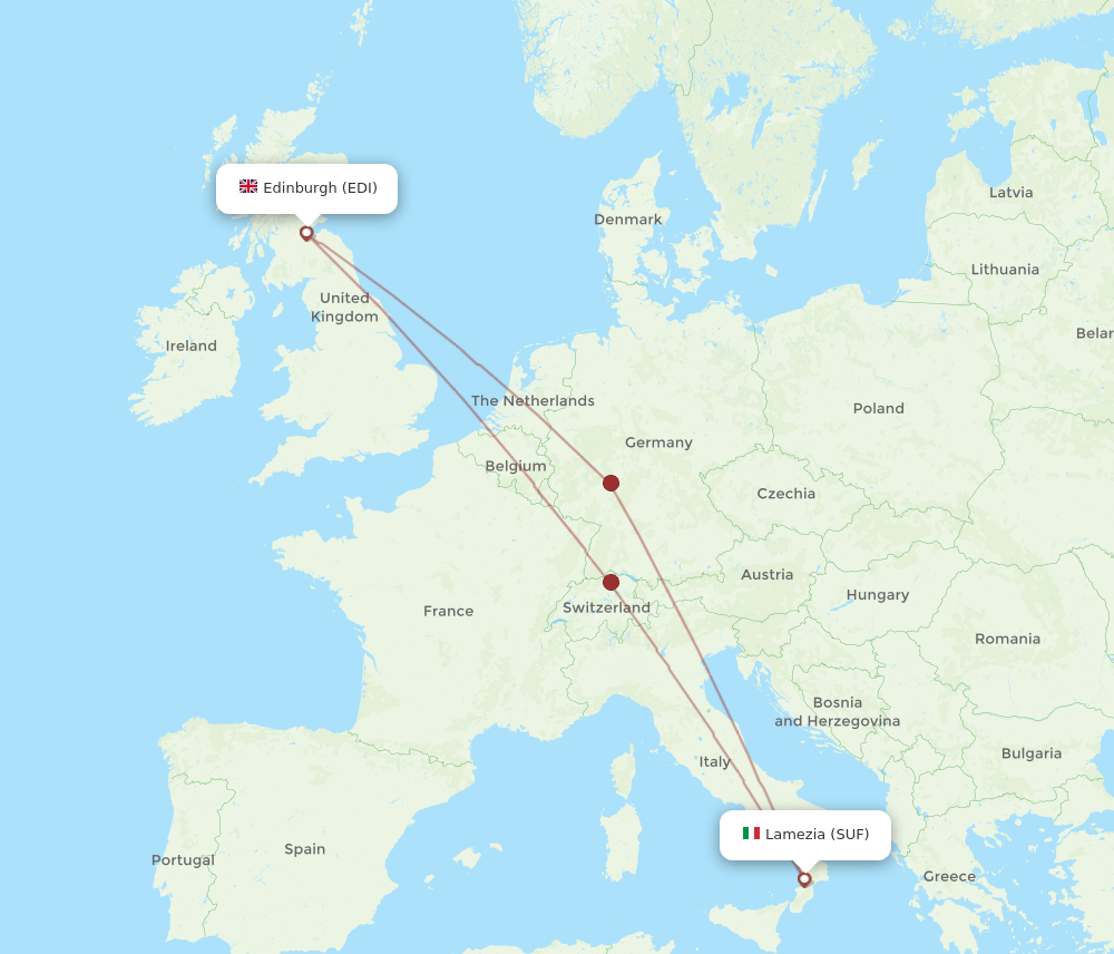 Edinburgh - Lamezia-Terme route map and flight paths