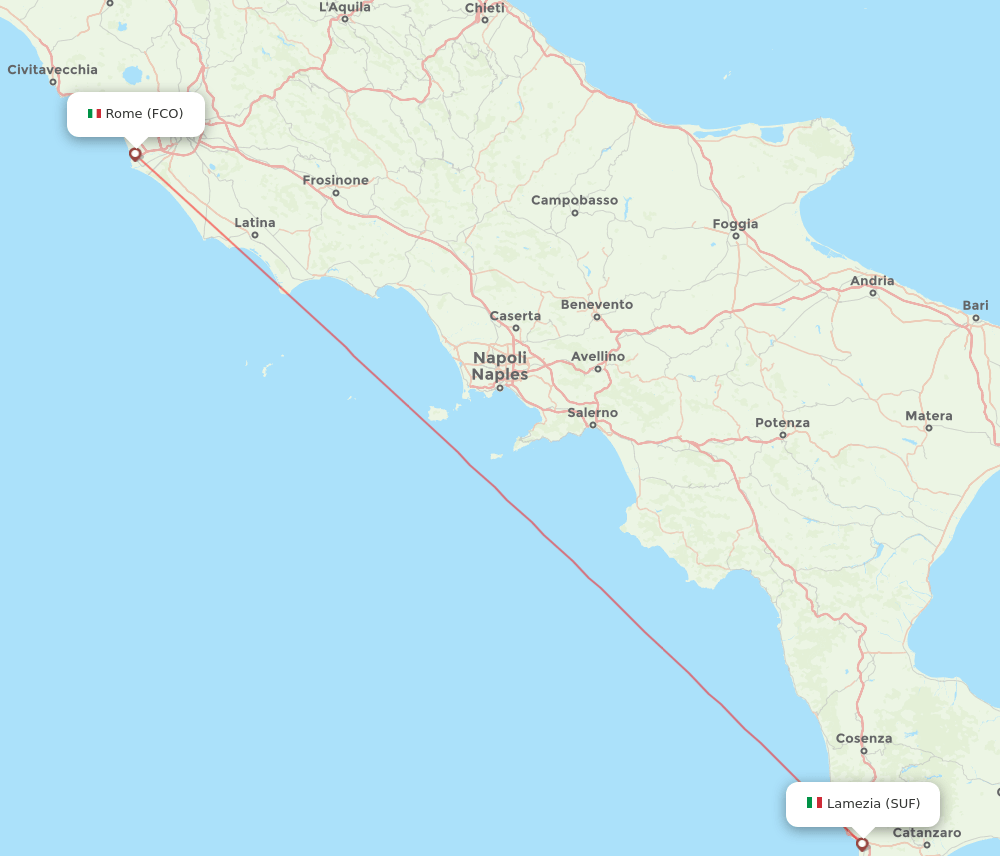 Lamezia-Terme - Rome route map and flight paths
