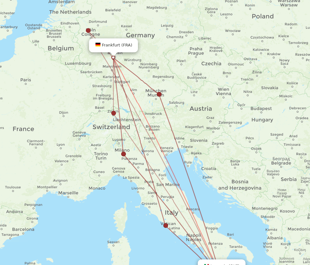 SUF to FRA flights and routes map