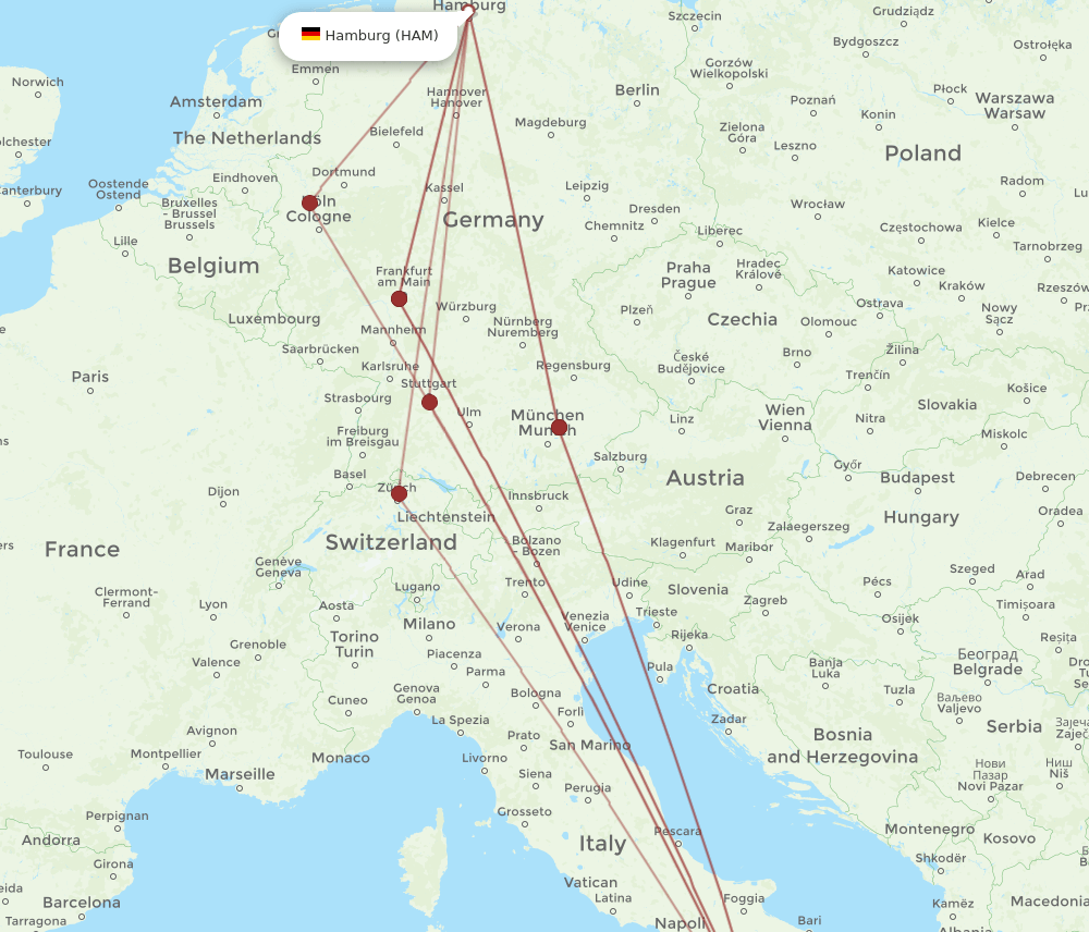 SUF to HAM flights and routes map