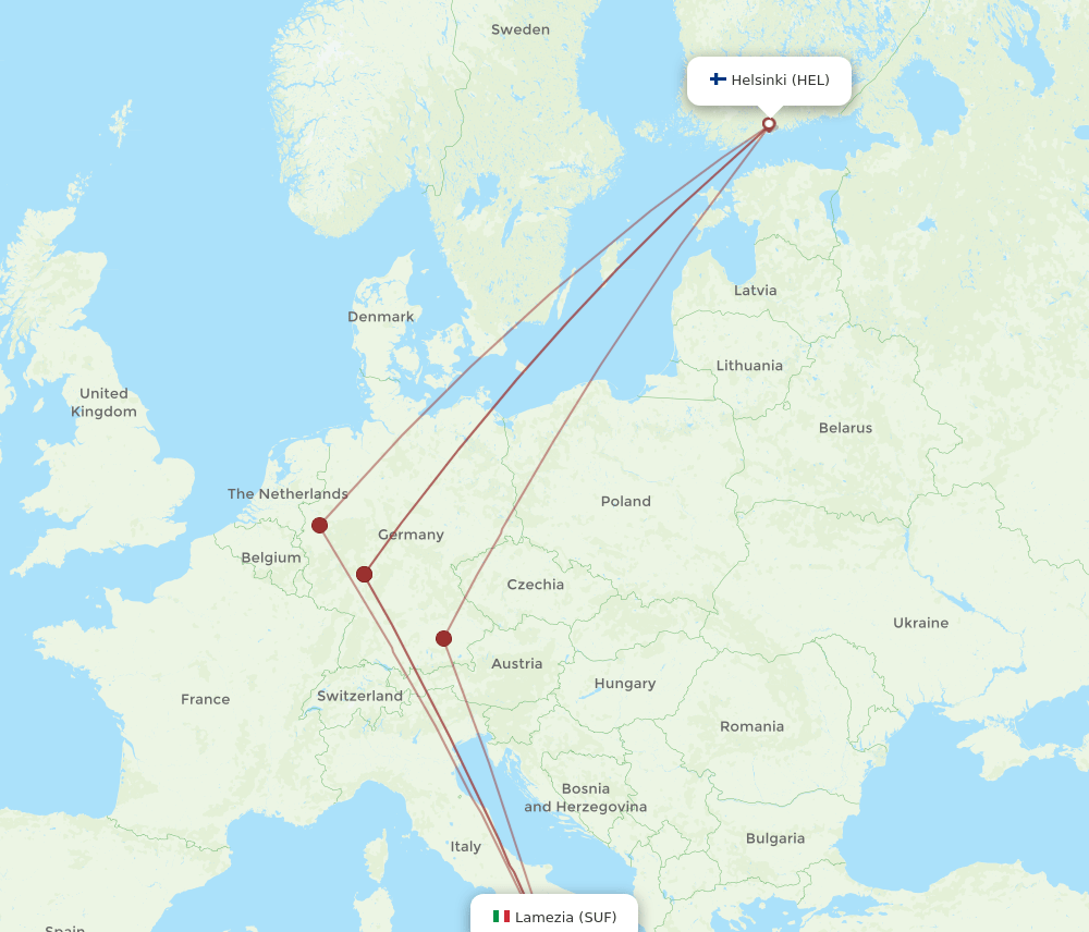 SUF-HEL flight routes