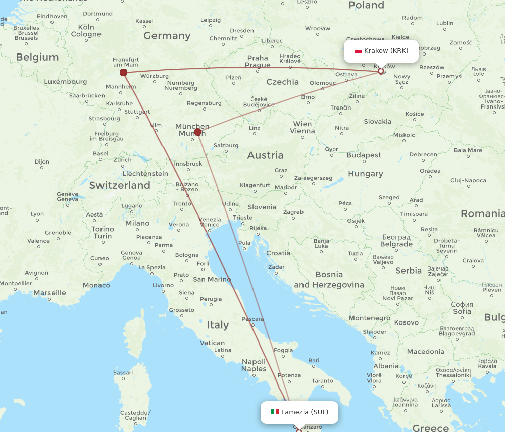 SUF-KRK flight routes