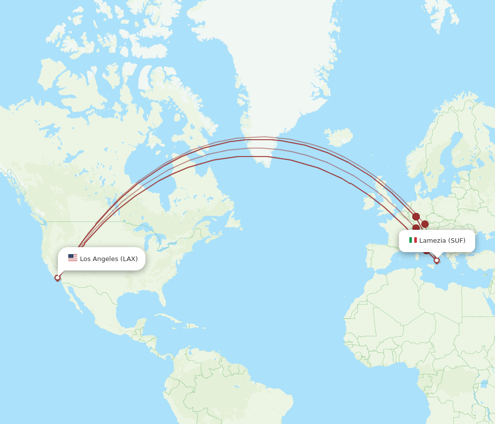 SUF-LAX flight routes