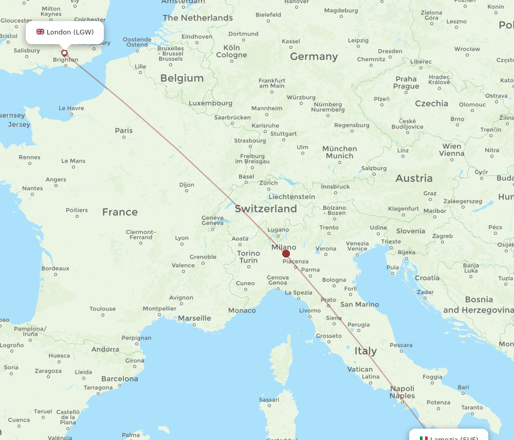 SUF-LGW flight routes