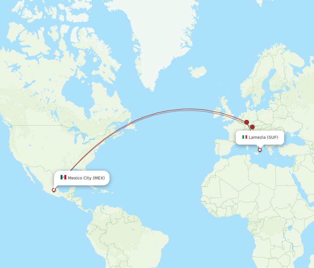Mexico City - Lamezia-Terme route map and flight paths