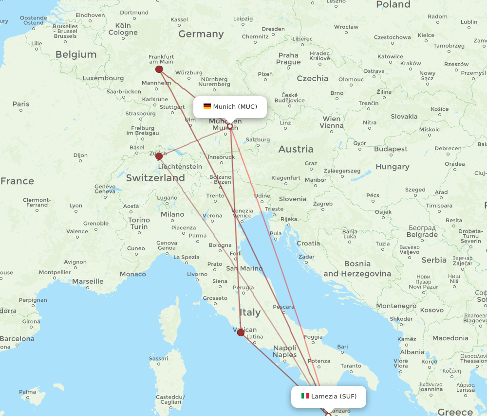 SUF-MUC flight routes