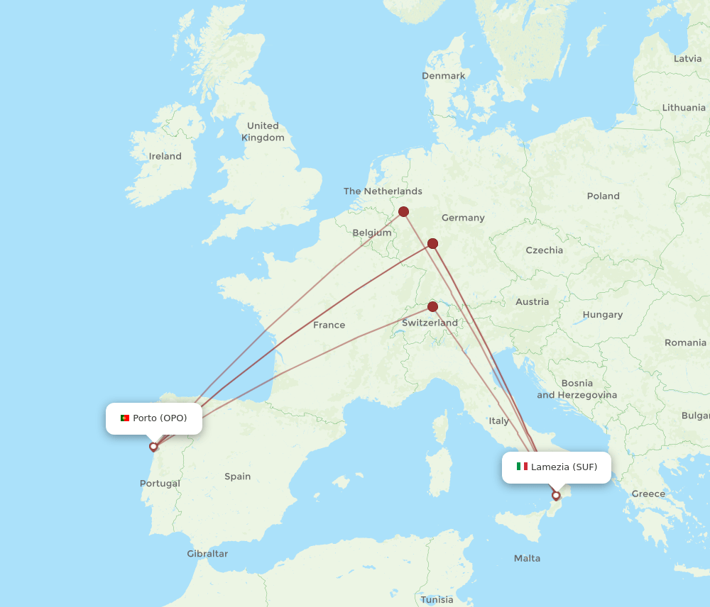 SUF-OPO flight routes