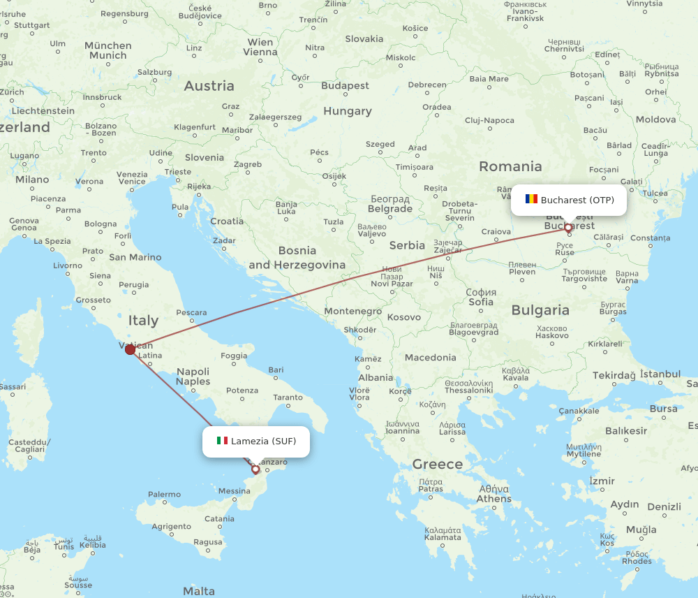 Lamezia-Terme - Bucharest route map and flight paths