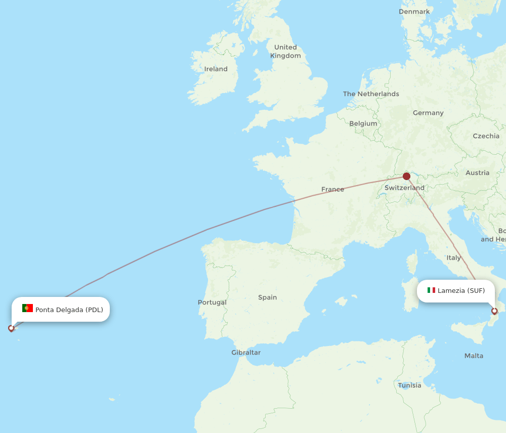 Ponta Delgada (Azores) - Lamezia-Terme route map and flight paths