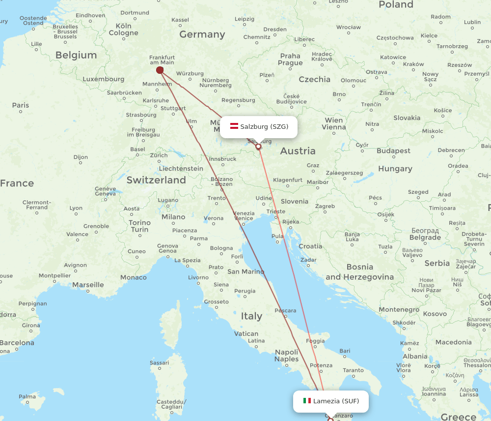 SUF to SZG flights and routes map