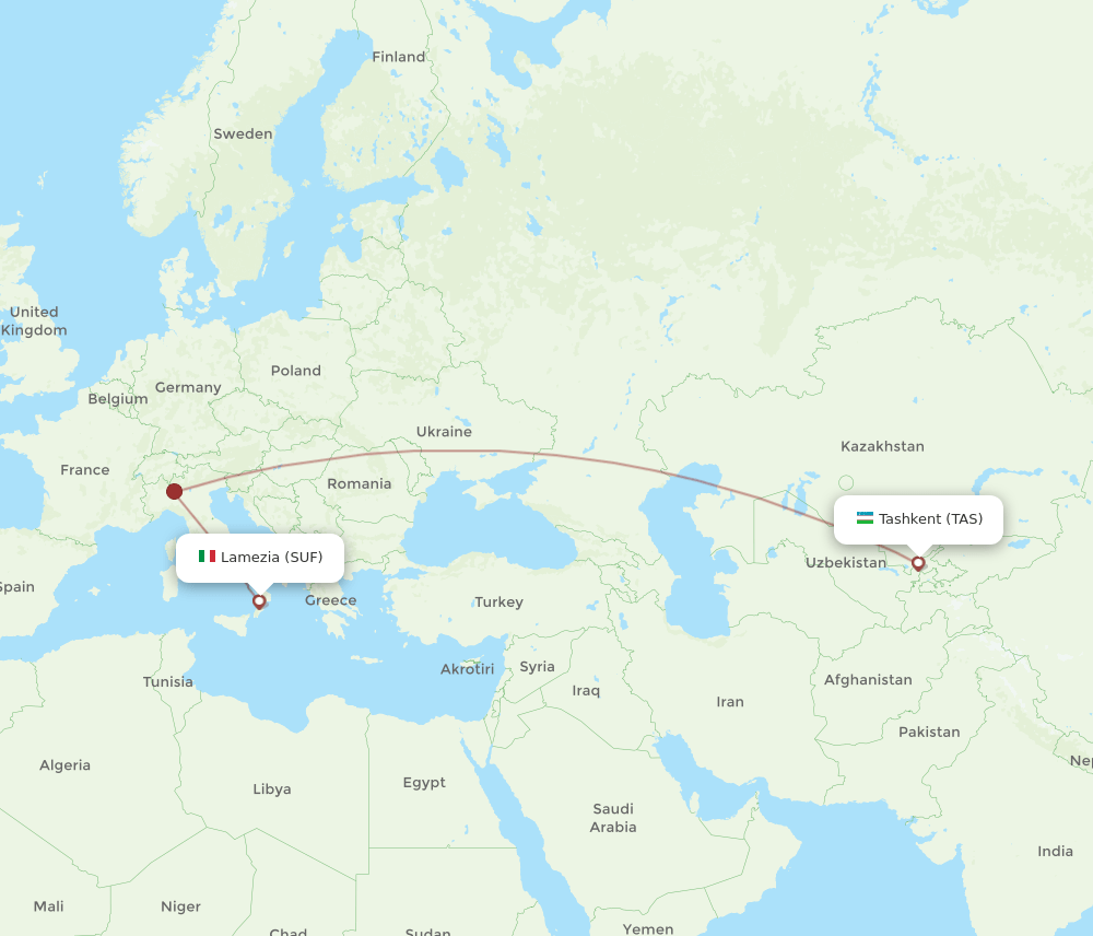 SUF-TAS flight routes