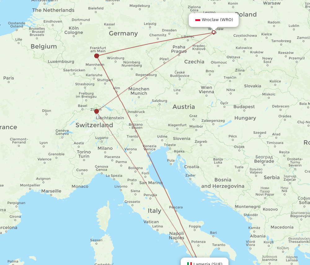 SUF-WRO flight routes