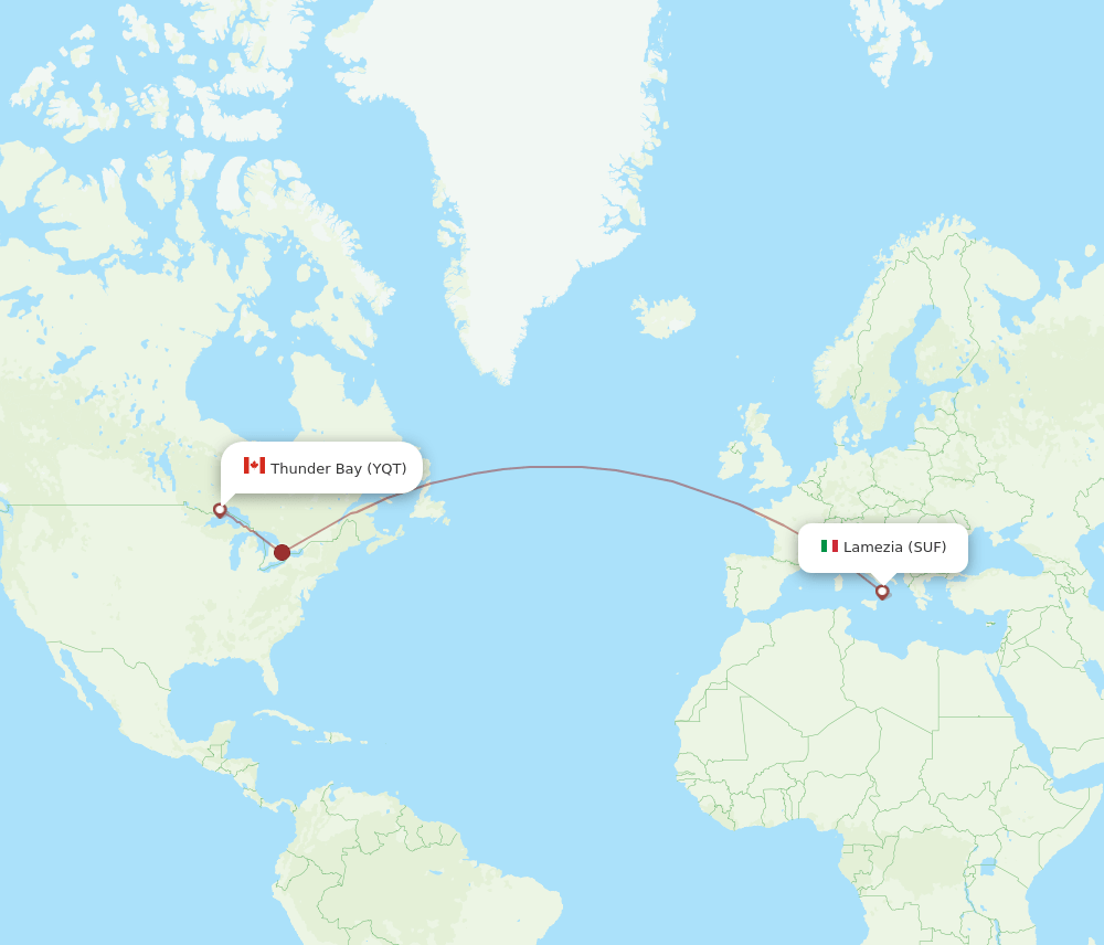SUF-YQT flight routes