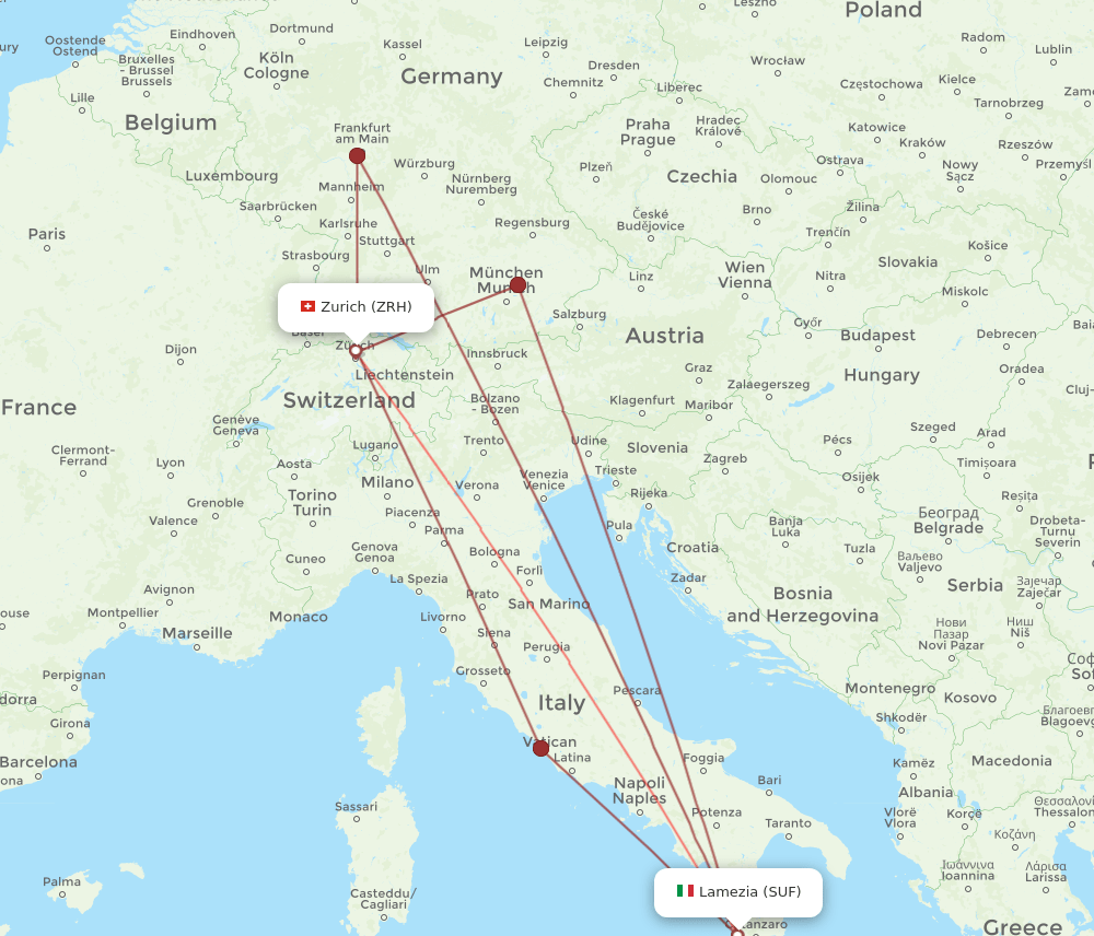 SUF-ZRH flight routes
