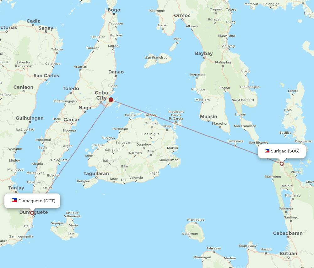 Surigao - Dumaguete route map and flight paths
