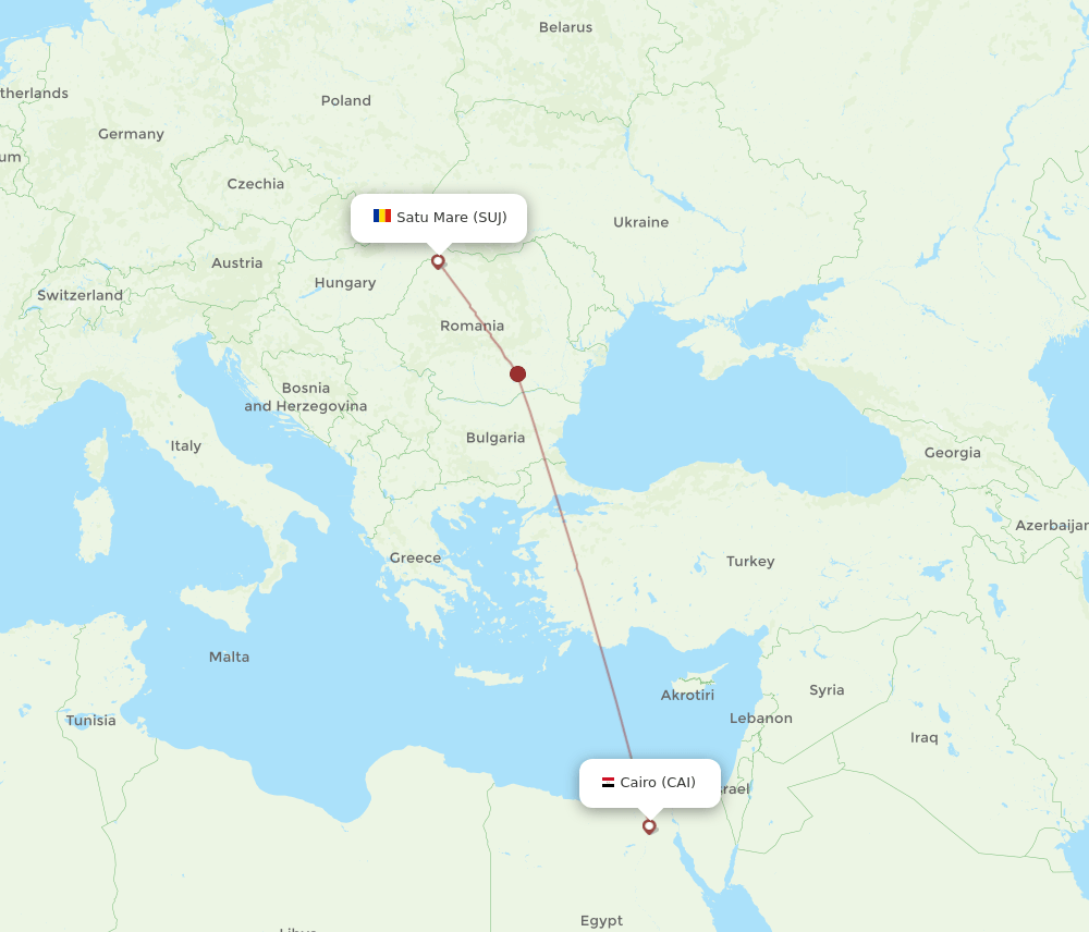 Cairo - Satu Mare route map and flight paths