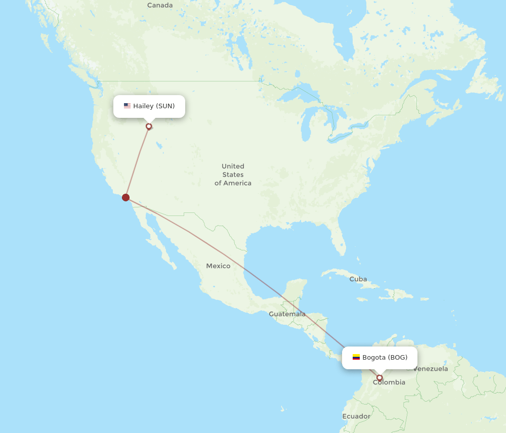 SUN to BOG flights and routes map