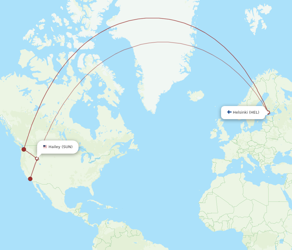 Helsinki - Sun Valley route map and flight paths