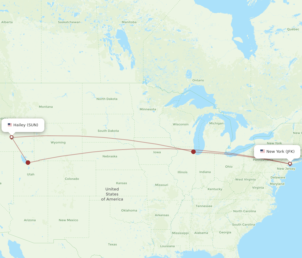 SUN-JFK flight routes