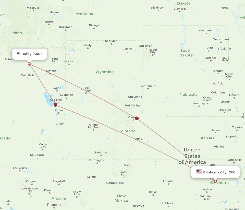 SUN-OKC flight routes