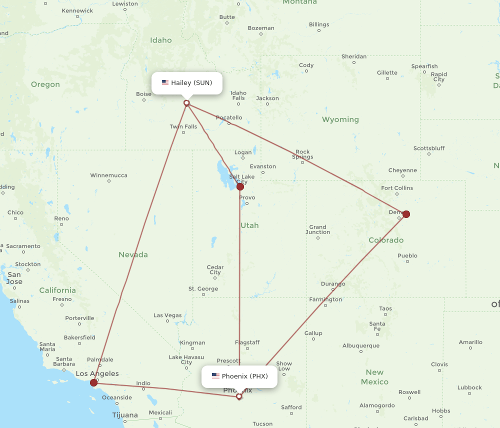 SUN to PHX flights and routes map