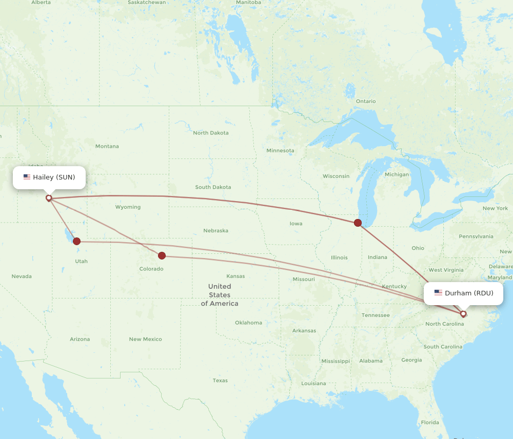 SUN-RDU flight routes