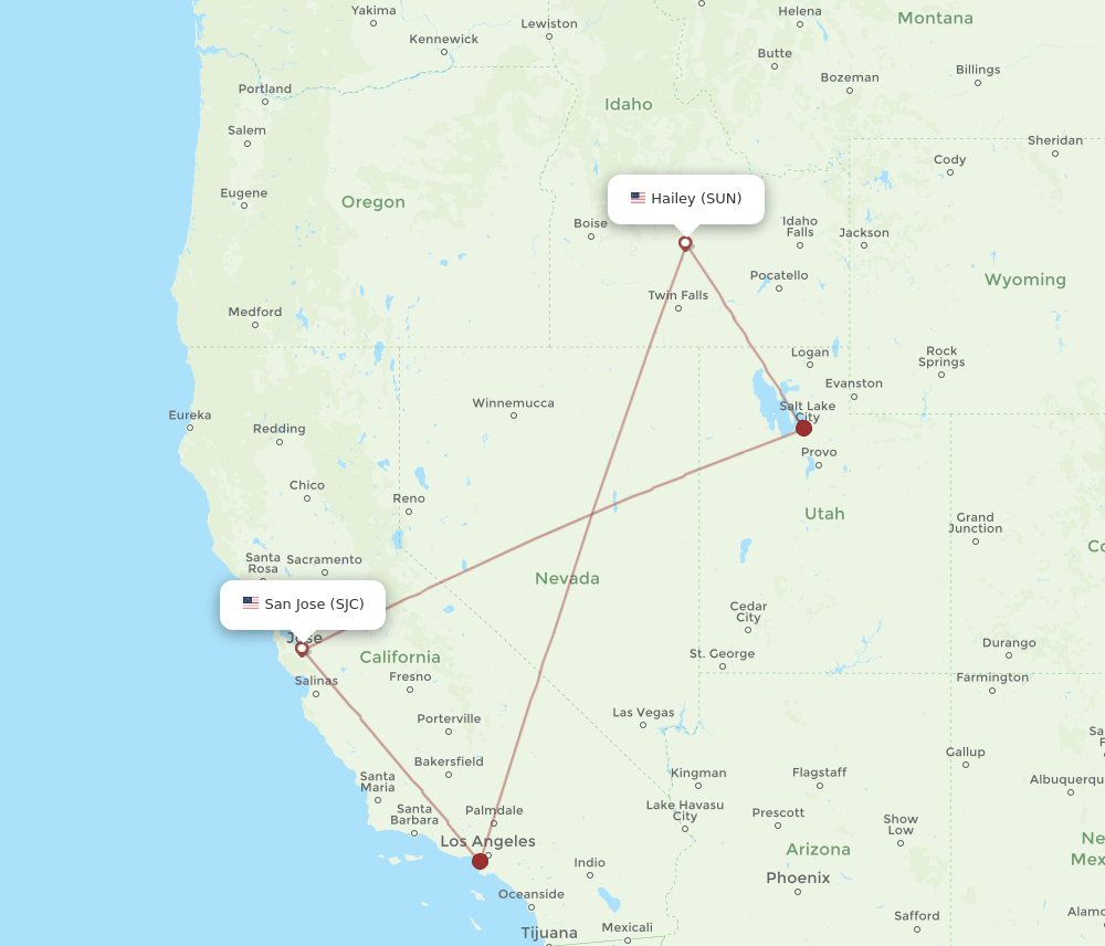 SUN to SJC flights and routes map