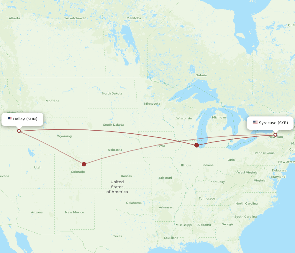 SUN to SYR flights and routes map