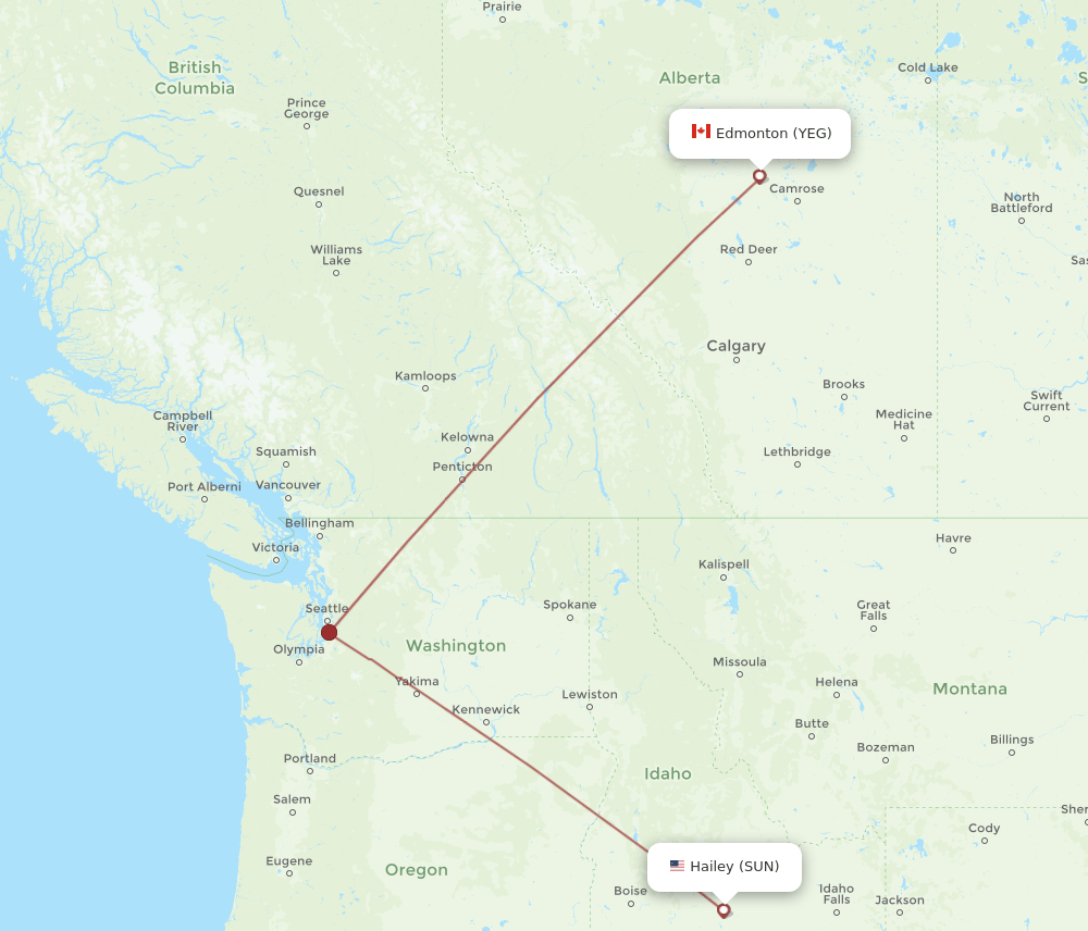 YEG to SUN flights and routes map