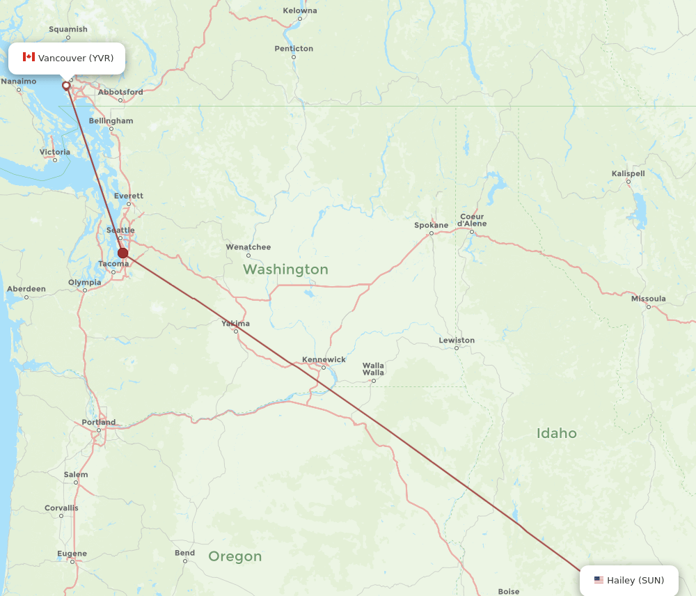 SUN-YVR flight routes