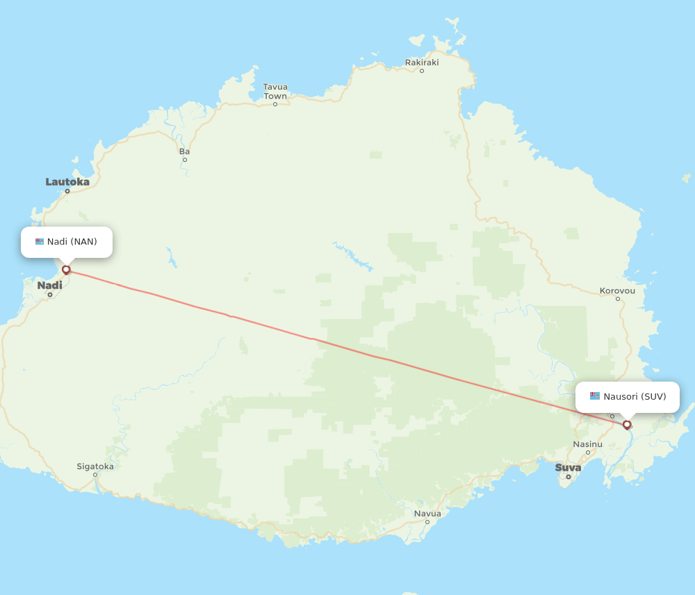 Suva - Nadi route map and flight paths
