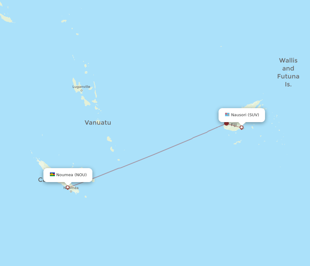 SUV to NOU flights and routes map