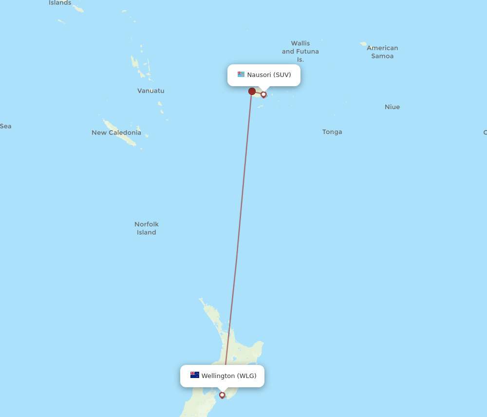 SUV to WLG flights and routes map