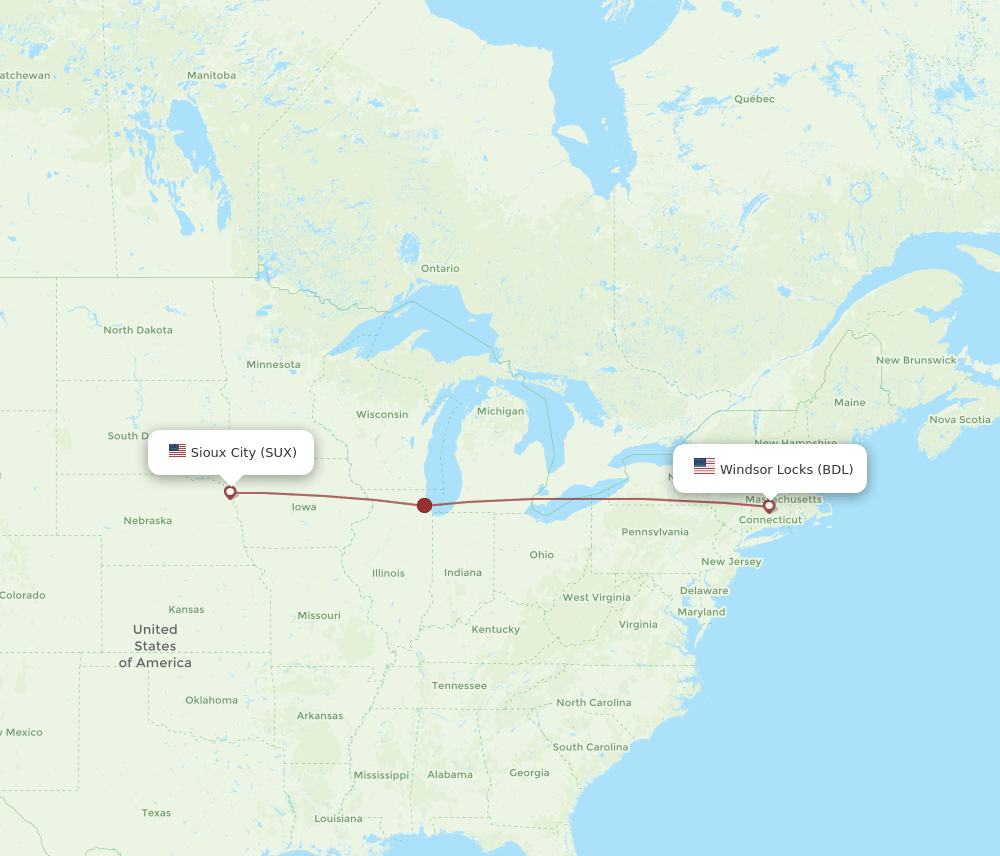 SUX-BDL flight routes