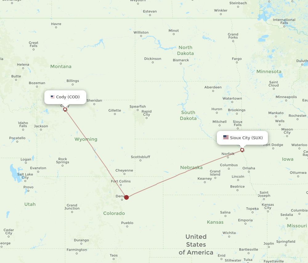 SUX to COD flights and routes map