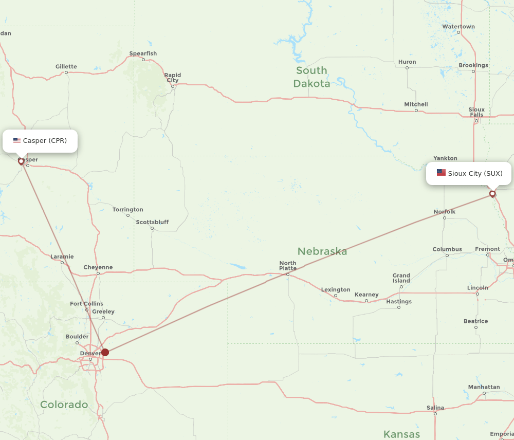 SUX-CPR flight routes