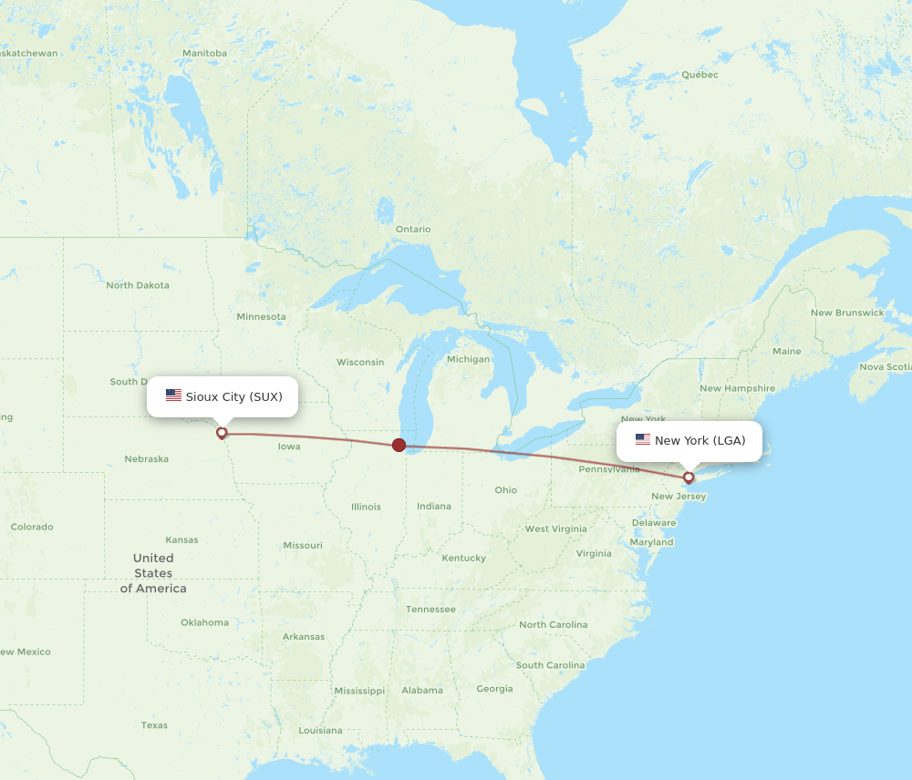 SUX to LGA flights and routes map