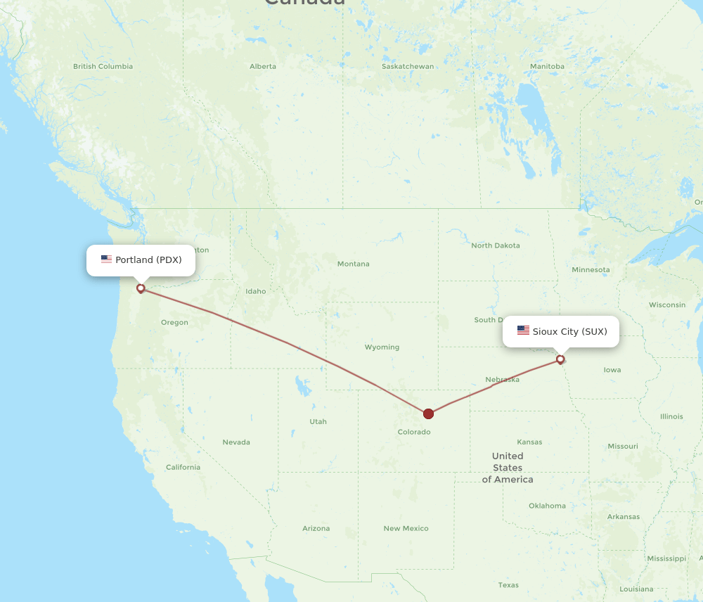 SUX to PDX flights and routes map