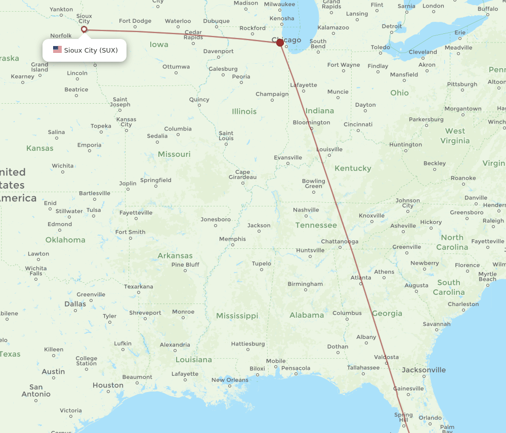 SUX-RSW flight routes