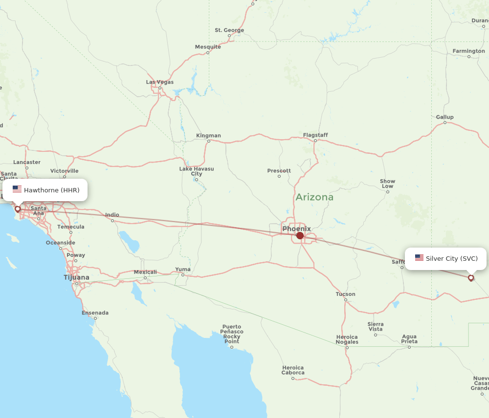 Hawthorne - Silver City route map and flight paths