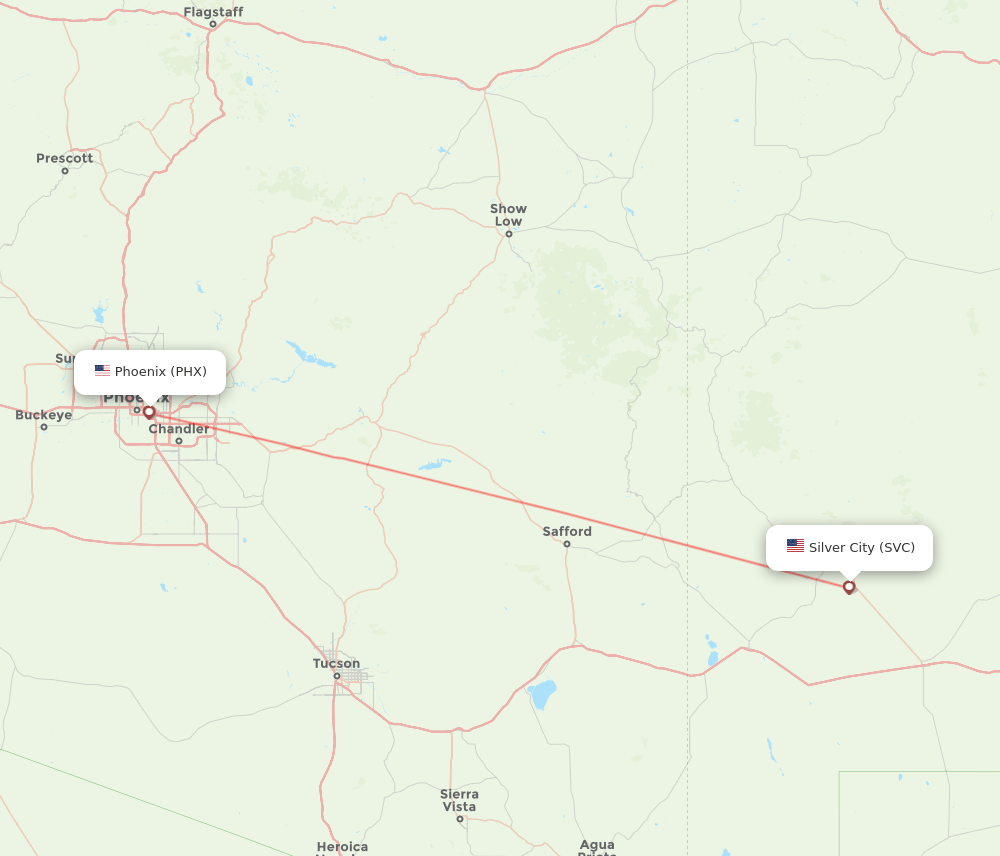 SVC to PHX flights and routes map