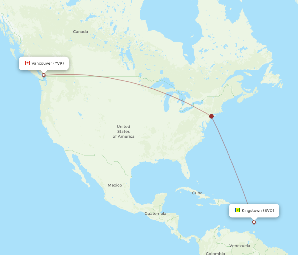 Vancouver - Saint Vincent route map and flight paths
