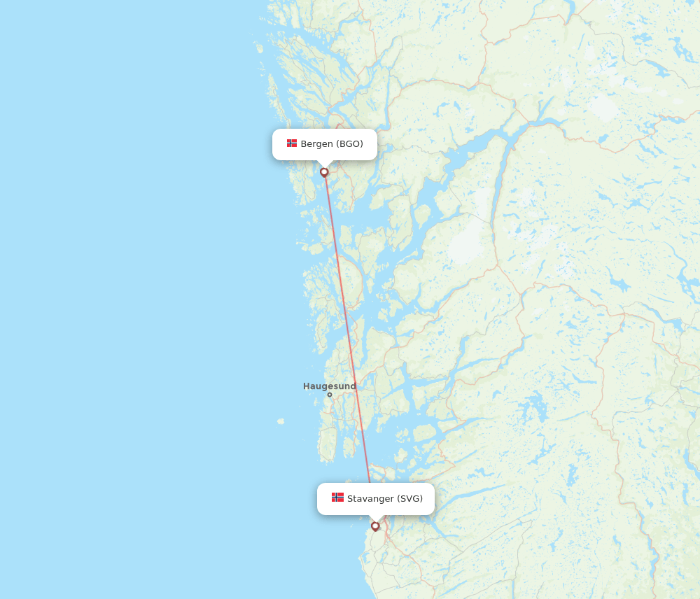 Stavanger - Bergen route map and flight paths